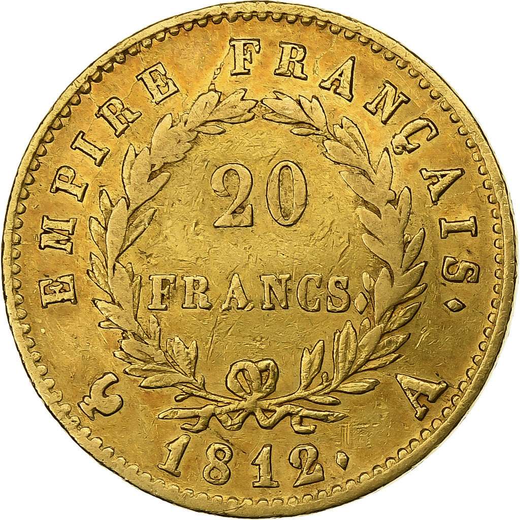 França, 20 Francs, Napoléon I, 1812, Paris, Dourado, VF(30-35), KM:695.1