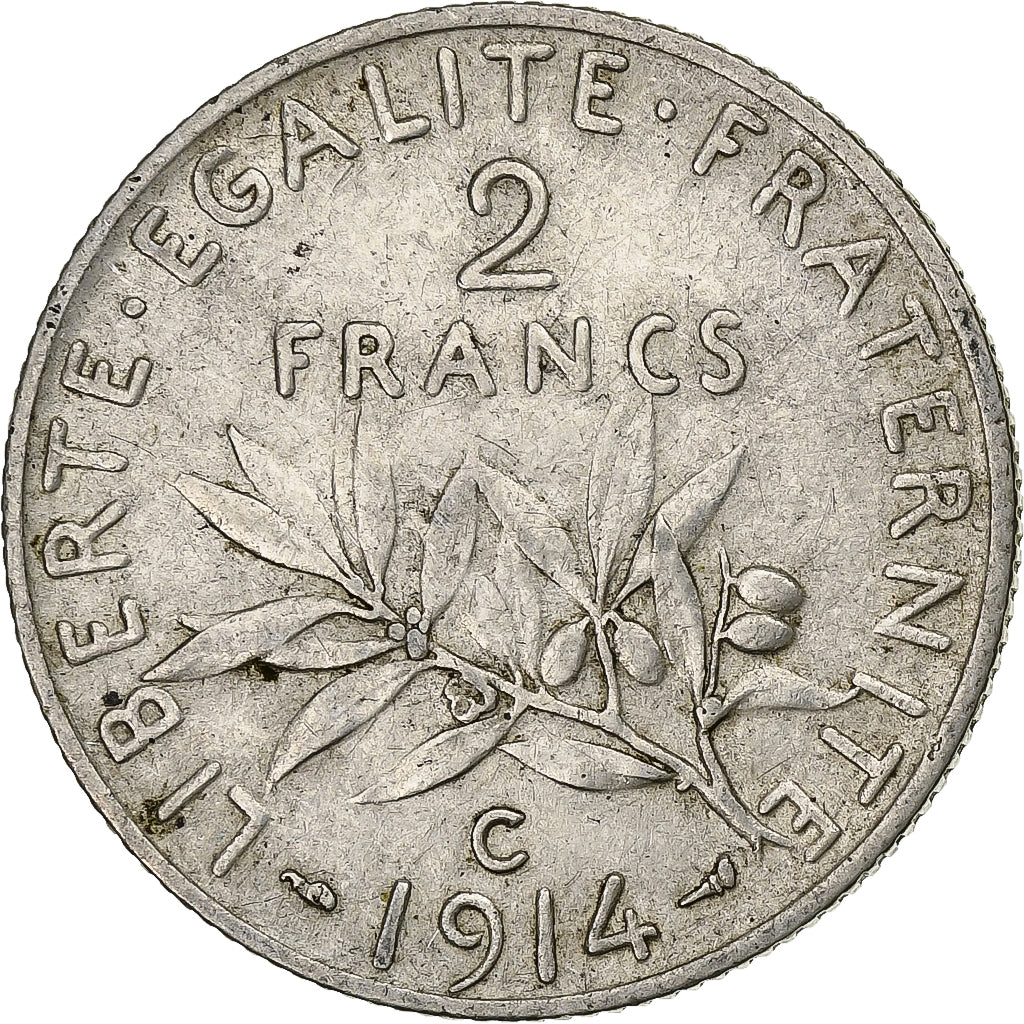 Frankrijk, 2 Francs, Semeuse, 1914, Castelsarrasin, Zilver, ZF, KM:845.2