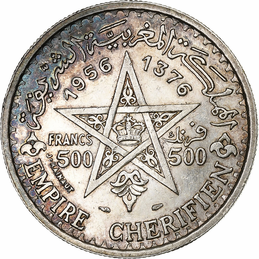 Marocco, Mohammed V, 500 Francs, 1956, Paris, Argento, BB, KM:54