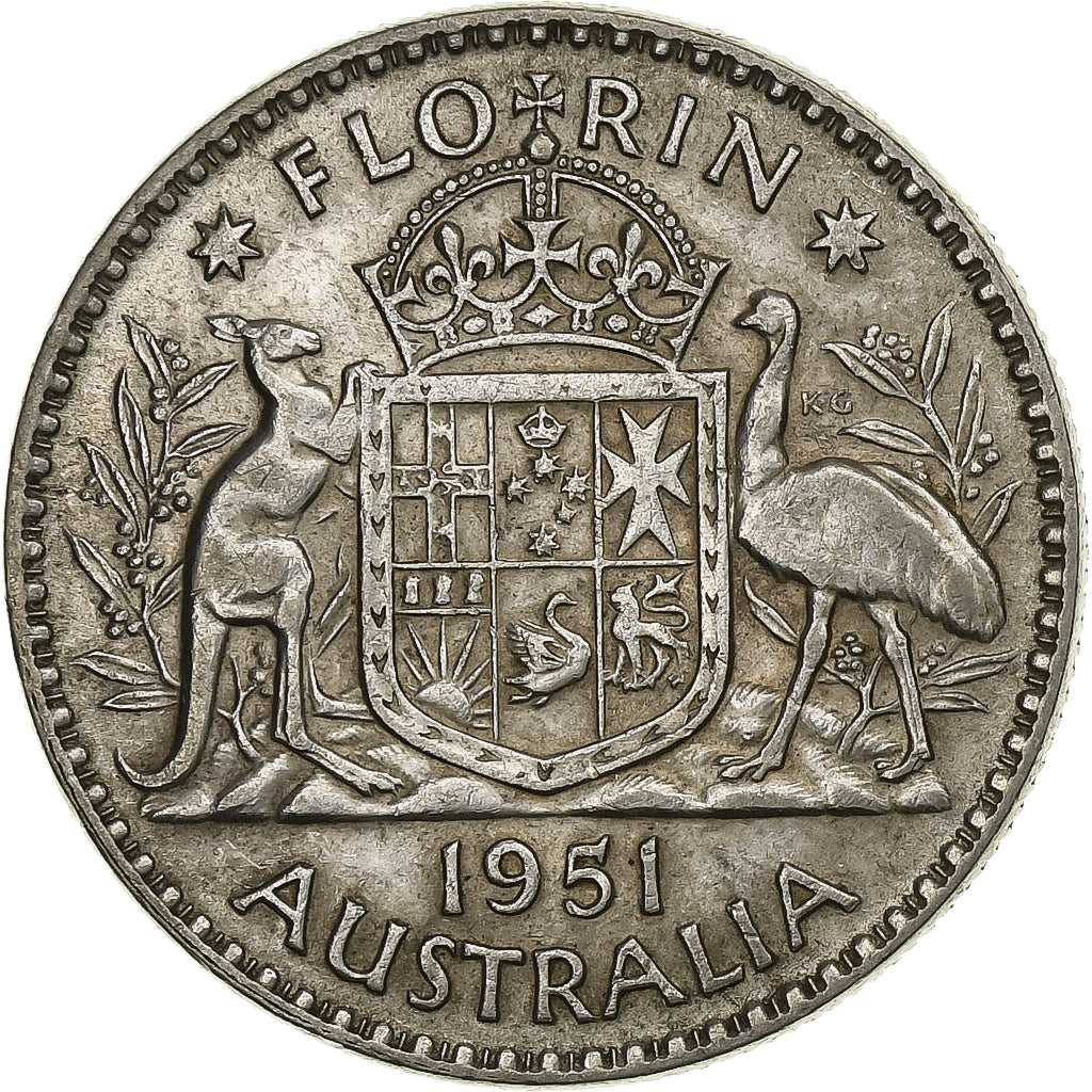 Australia, George VI, Florin, 1951, Melbourne, Silver, EF(40-45), KM:47