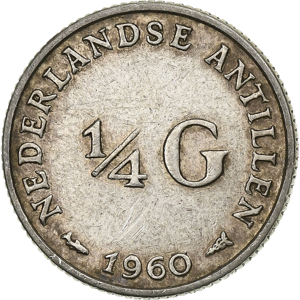 Netherlands Antilles, Juliana, 1/10 Gulden, 1960, Utrecht, Silver, EF(40-45)