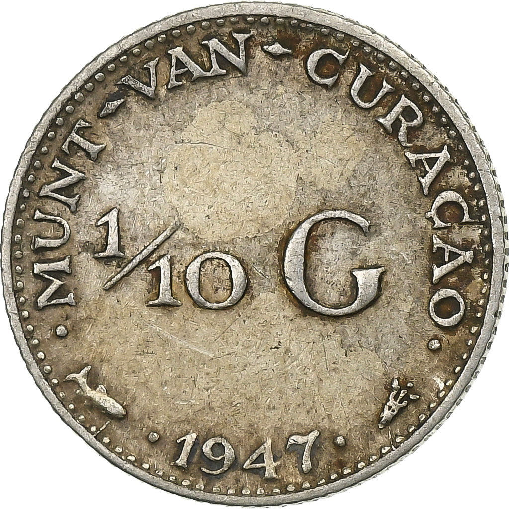 Curaçao, 1/10 Gulden, 1947, Denver, Plata, MBC, KM:43