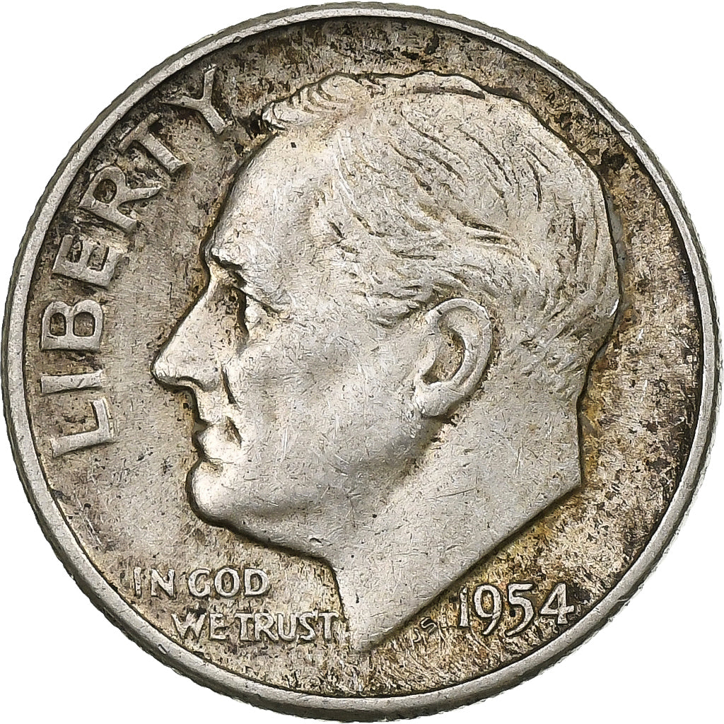 Verenigde Staten, Dime, Roosevelt Dime, 1954, Philadelphia, Zilver, ZF, KM:195