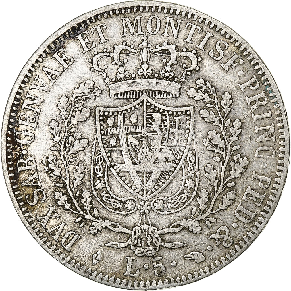 Italiaanse staten, SARDINIA, Carlo Felice, 5 Lire, 1827, Torino, Zilver, ZF