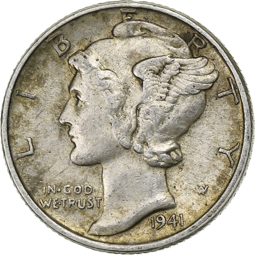 États-Unis, Dime, Mercury Dime, 1941, Philadelphie, Argent, TTB+, KM:140