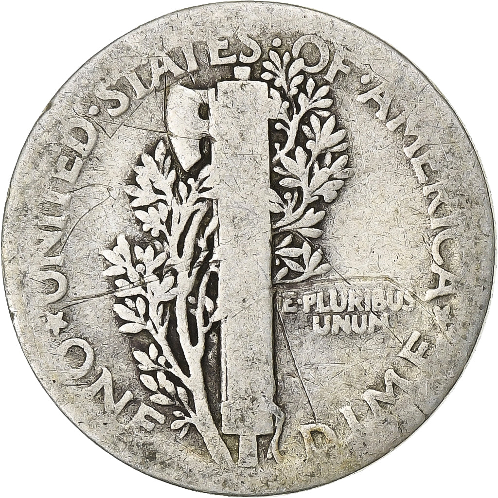 États-Unis, Dime, Mercury Dime, 1923, Philadelphie, Argent, TB+, KM:140