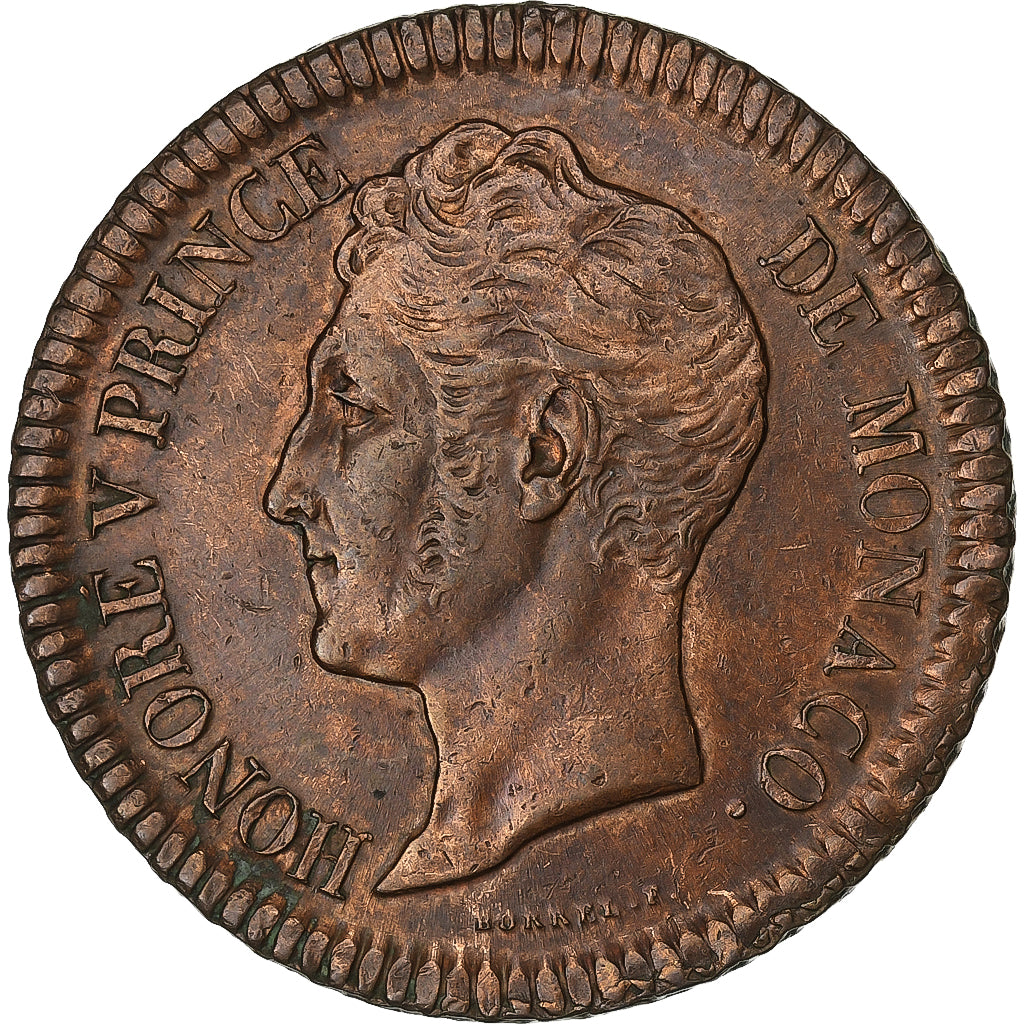 Monaco, Honore V, Decime, 1838, Monaco, Copper, AU(50-53), KM:97.1