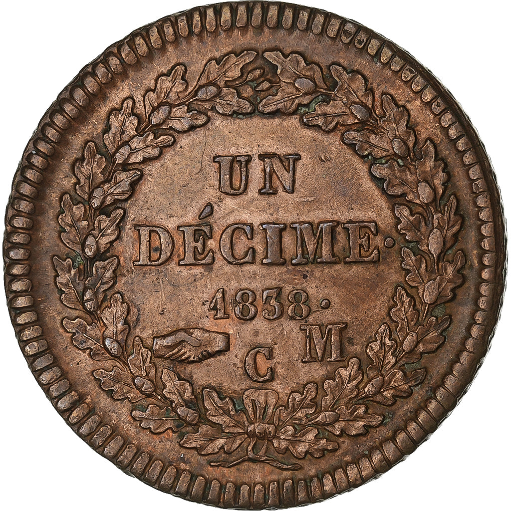 Monaco, Honore V, Decime, 1838, Monaco, Copper, AU(50-53), KM:97.1