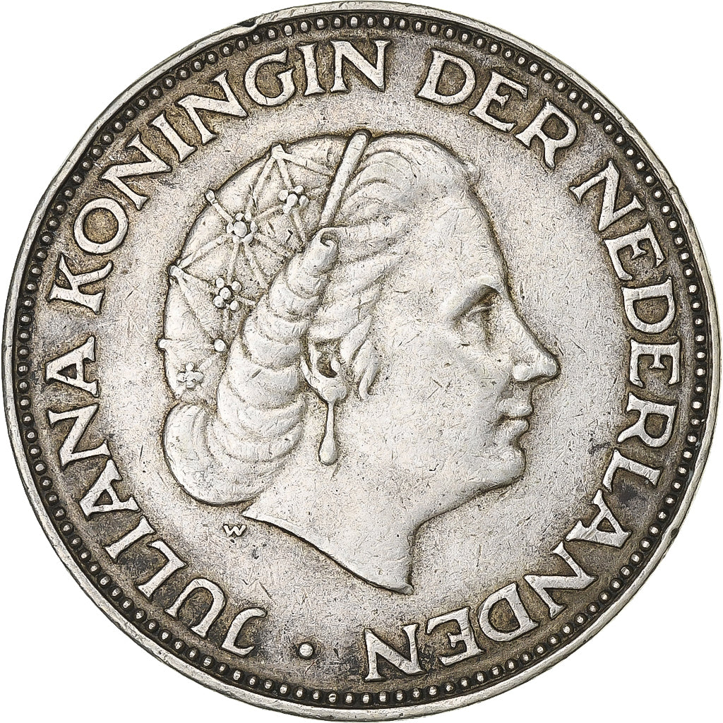 Netherlands, Juliana, 2-1/2 Gulden, 1962, Utrecht, Silver, EF(40-45), KM:185