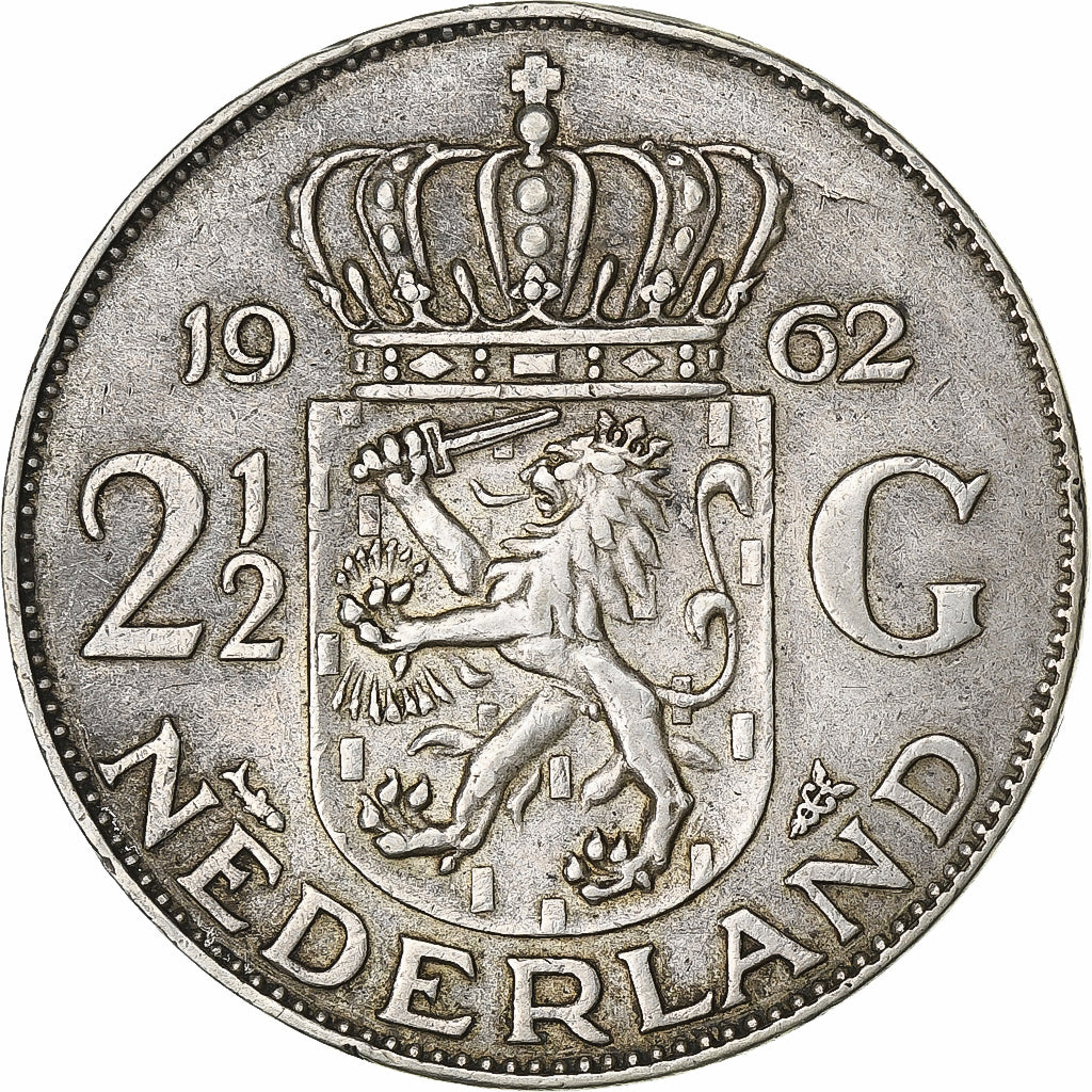 Netherlands, Juliana, 2-1/2 Gulden, 1962, Utrecht, Silver, EF(40-45), KM:185