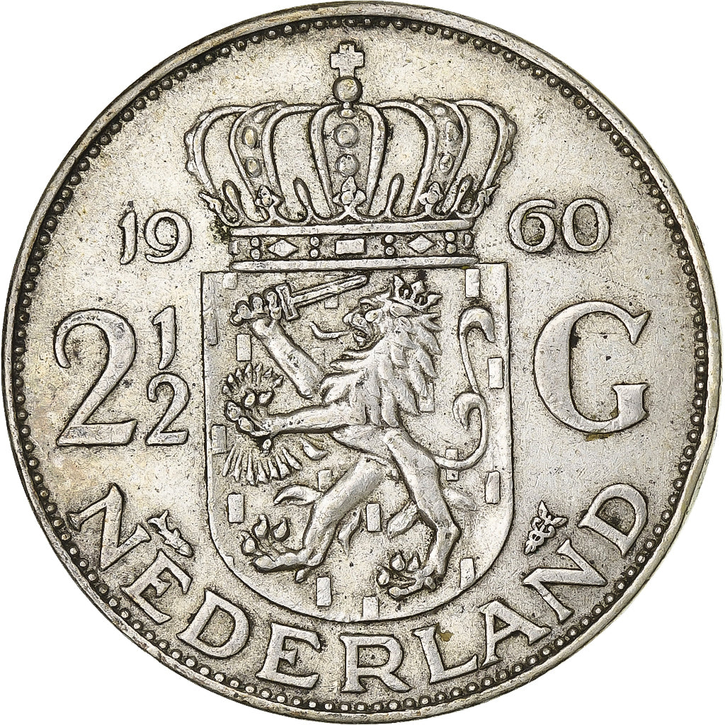Netherlands, Juliana, 2-1/2 Gulden, 1960, Utrecht, Silver, EF(40-45), KM:185