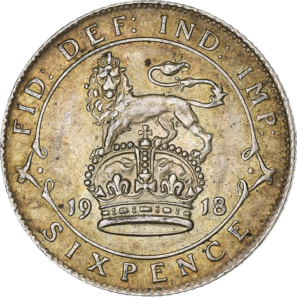 Great Britain, George V, 6 Pence, 1918, Silver, AU(50-53), KM:815