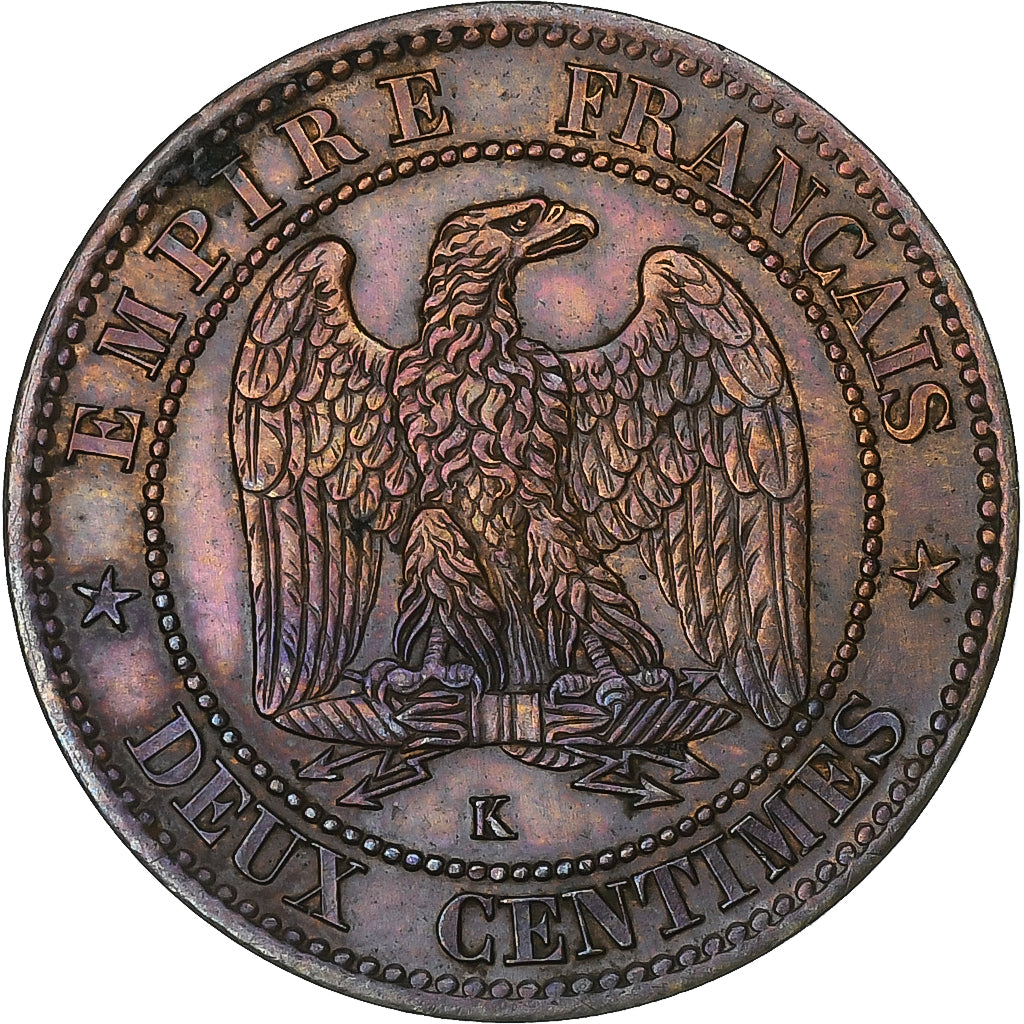 Francia, Napoleon III, 2 Centimes, Napoléon III, 1862, Bordeaux, Bronzo, SPL-