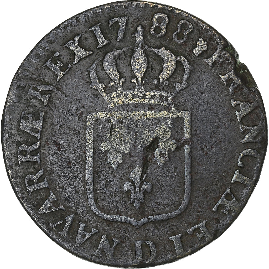 France, Louis XVI, Sol, Sol ou sou, 1788, Lyon, Copper, VF(30-35), KM:578.5