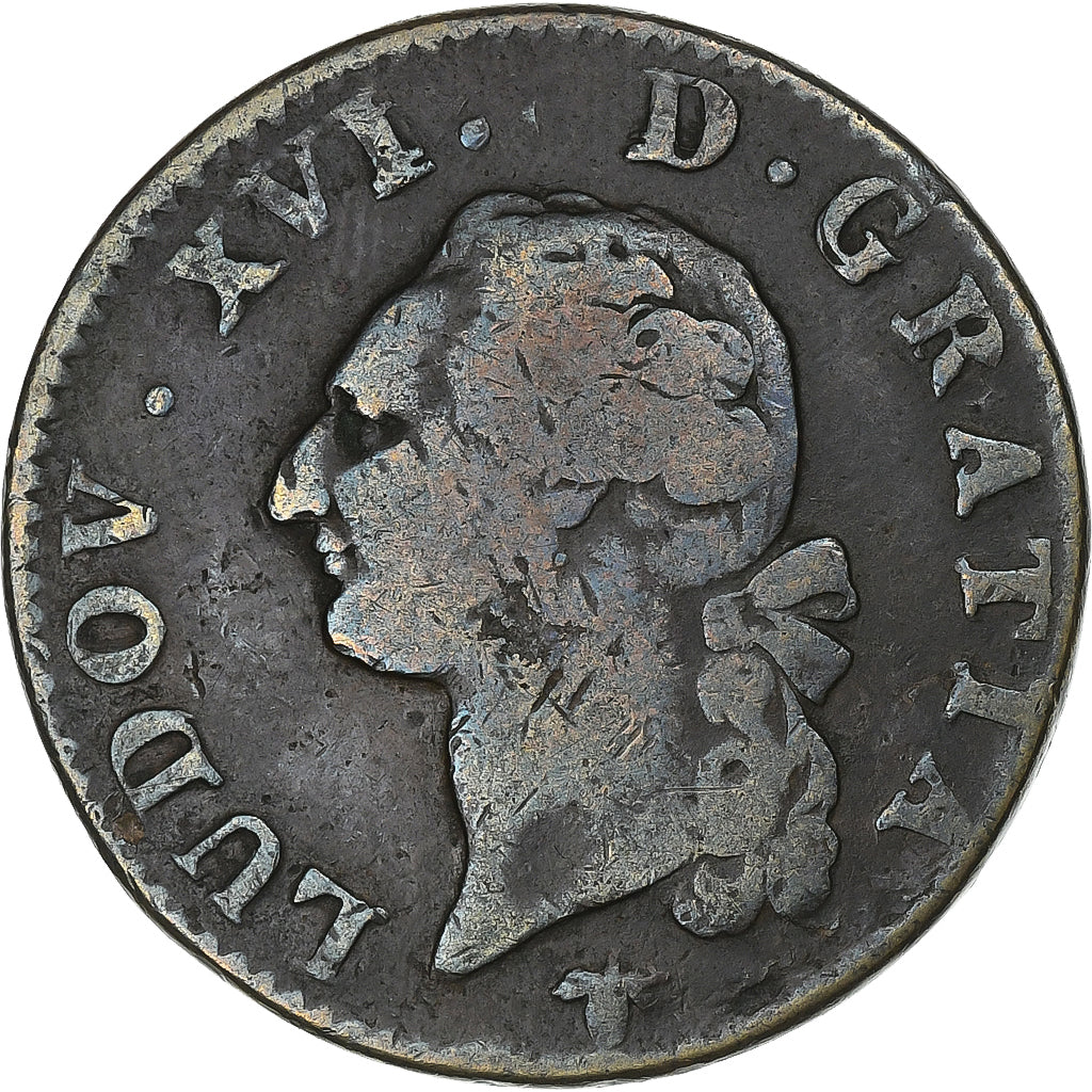 Francia, Louis XVI, Sol, Sol ou sou, 1784, La Rochelle, Rame, MB, KM:578.6