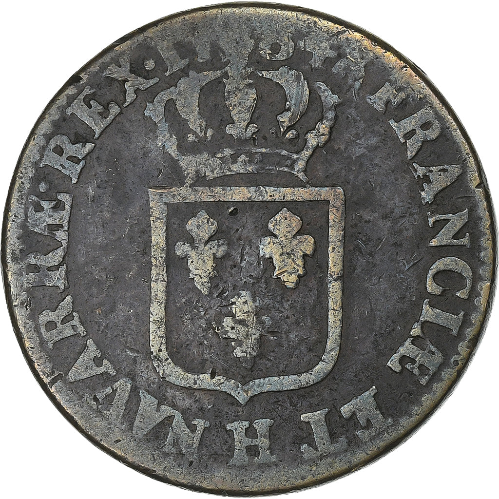 Francia, Louis XVI, Sol, Sol ou sou, 1784, La Rochelle, Rame, MB, KM:578.6