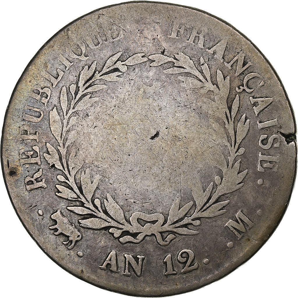 Francja, 5 Francs, Napoléon I, An 12, Toulouse, Srebro, VF(20-25), KM:659.10