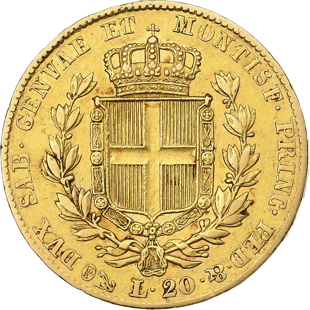 Italiaanse staten, SARDINIA, Carlo Alberto, 20 Lire, 1831, Genoa, Goud, FR+