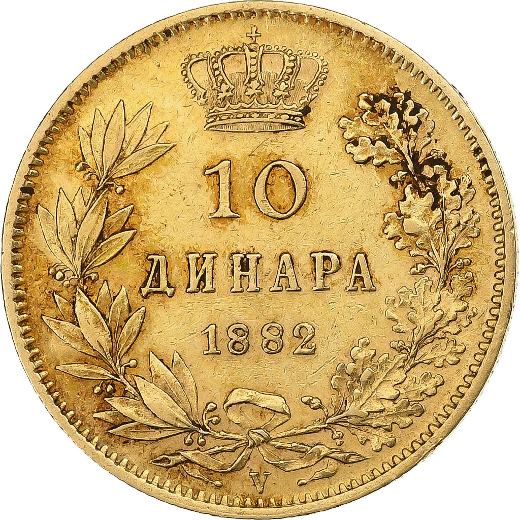 Serbia, Milan I, 10 Dinara, 1882, Vienne, Gold, EF(40-45), KM:16