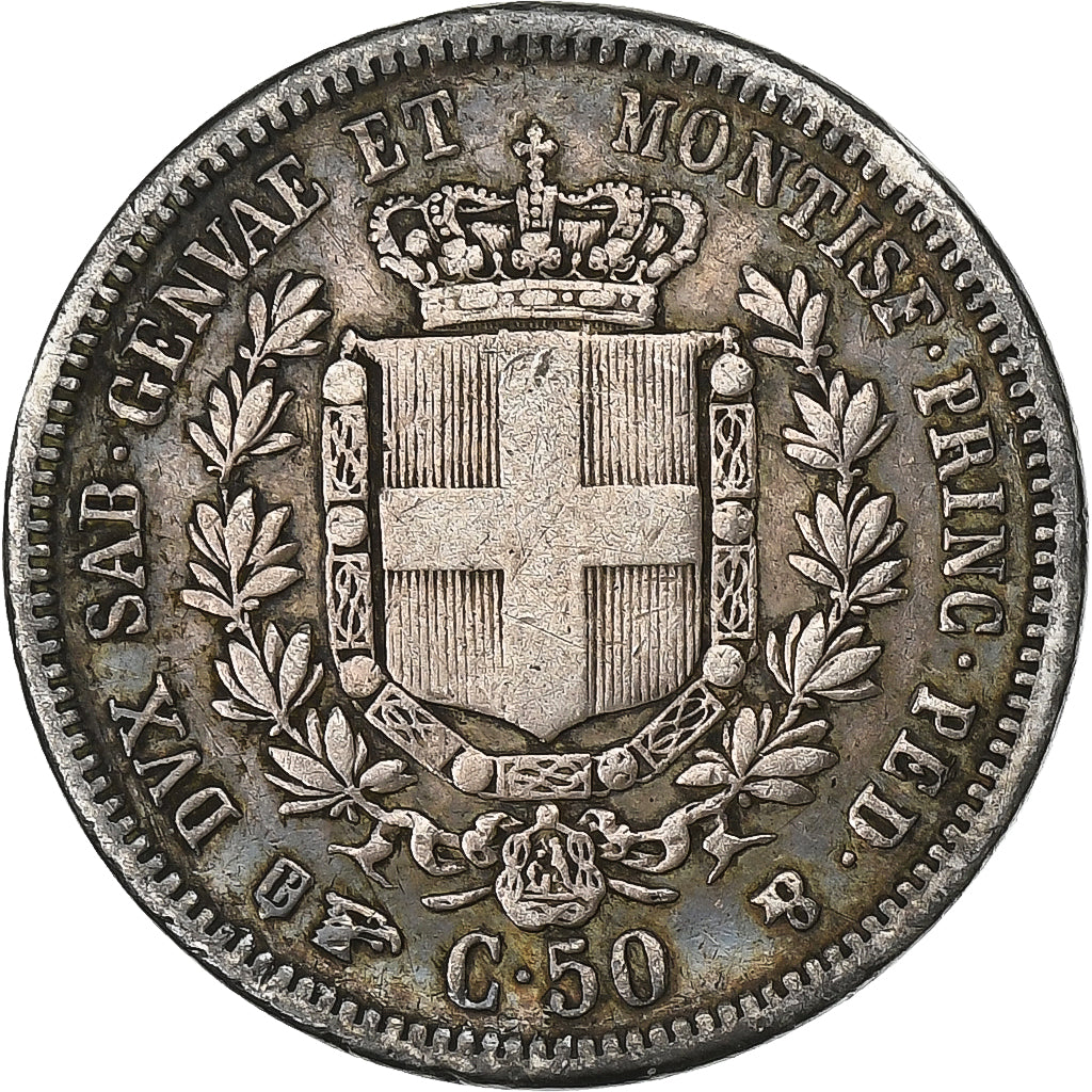 Italiaanse staten, SARDINIA, Vittorio Emanuele II, 50 Centesimi, 1860, Torino