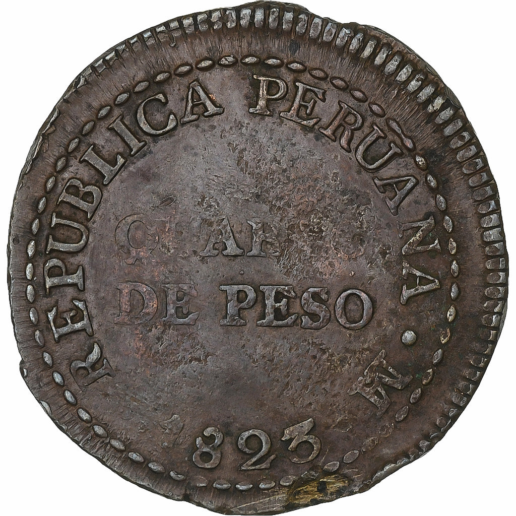 Pérou, 1/4 Peso, Quarto De; 2 Reales, 1823, Lima, Cuivre, TB, KM:138
