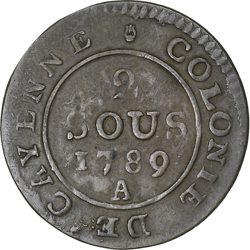 Guyane française, 2 Sous, 1789, Paris, Billon, TB, KM:1