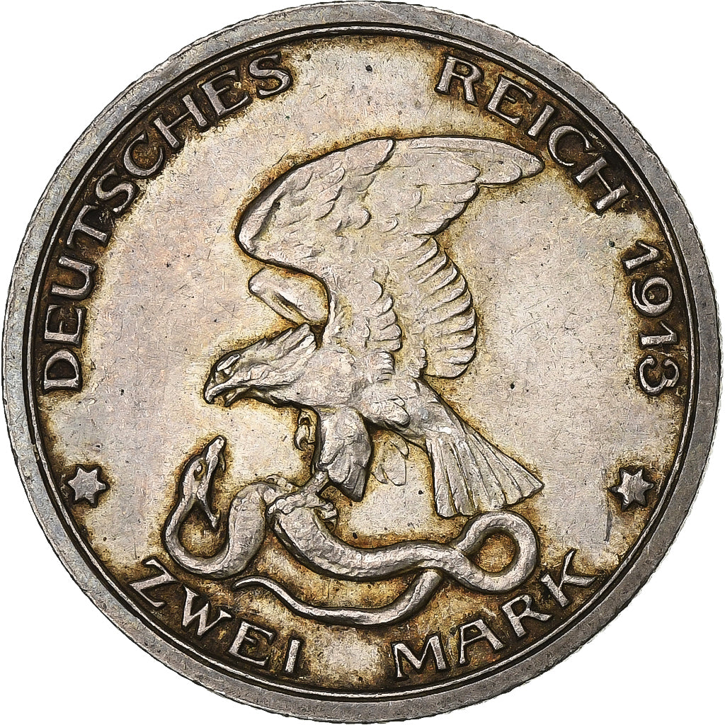 German States, PRUSSIA, Wilhelm II, 2 Mark, 1913, Berlin, Silver, EF(40-45)