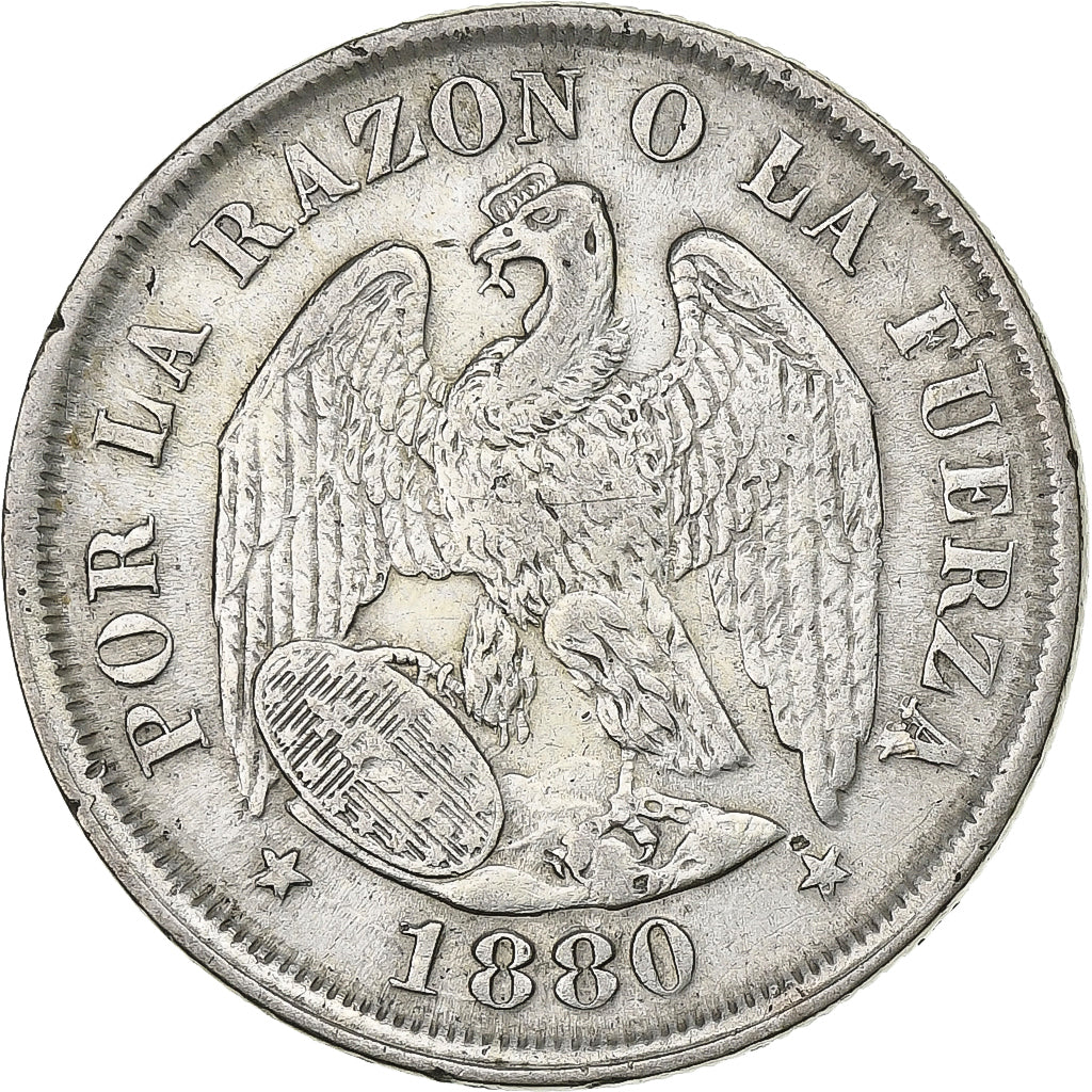 Chile, 20 Centavos, 1880, Santiago, Silver, EF(40-45), KM:138.2