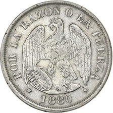 Chile, 20 Centavos, 1880, Santiago, Silver, EF(40-45), KM:138.2