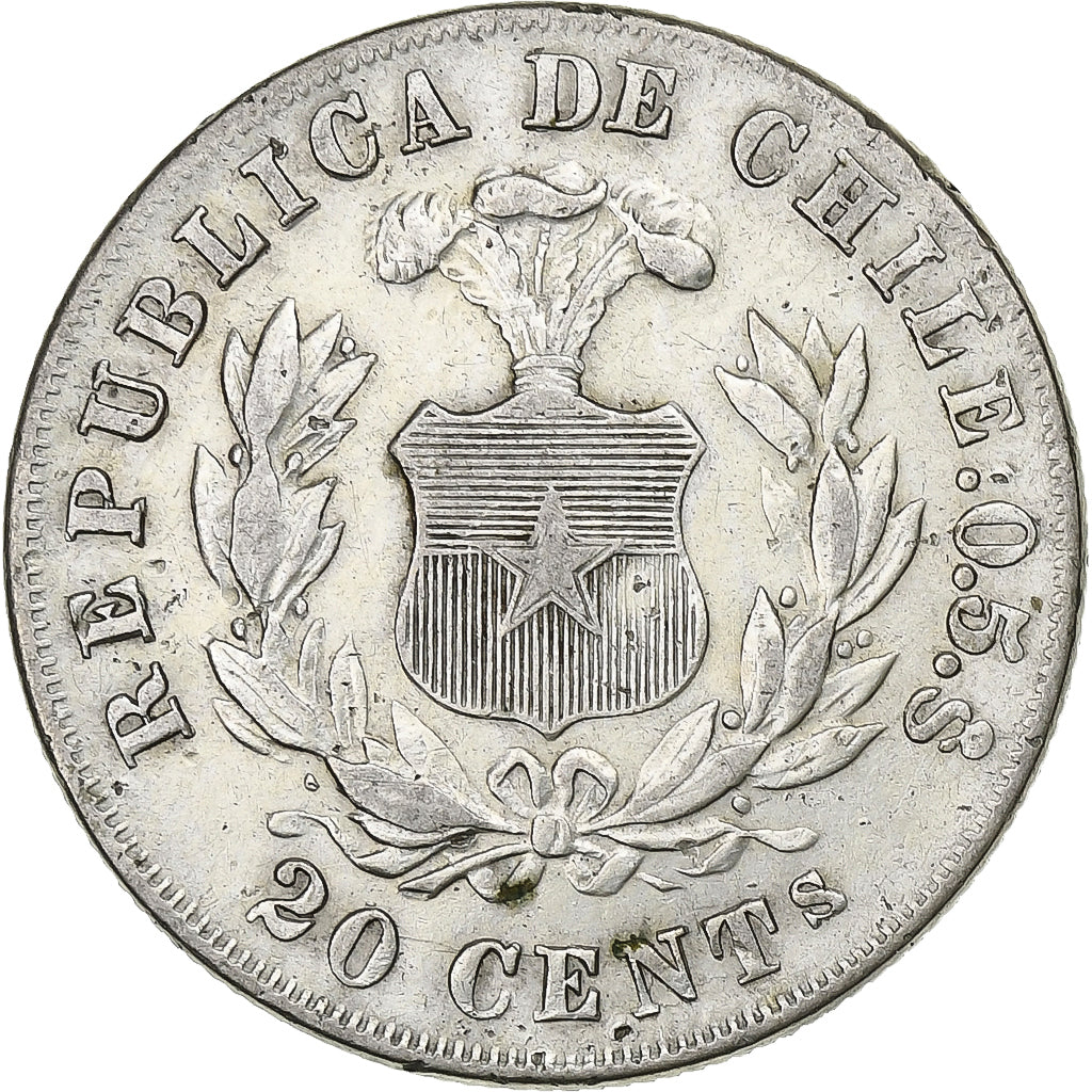 Chile, 20 Centavos, 1880, Santiago, Silver, EF(40-45), KM:138.2