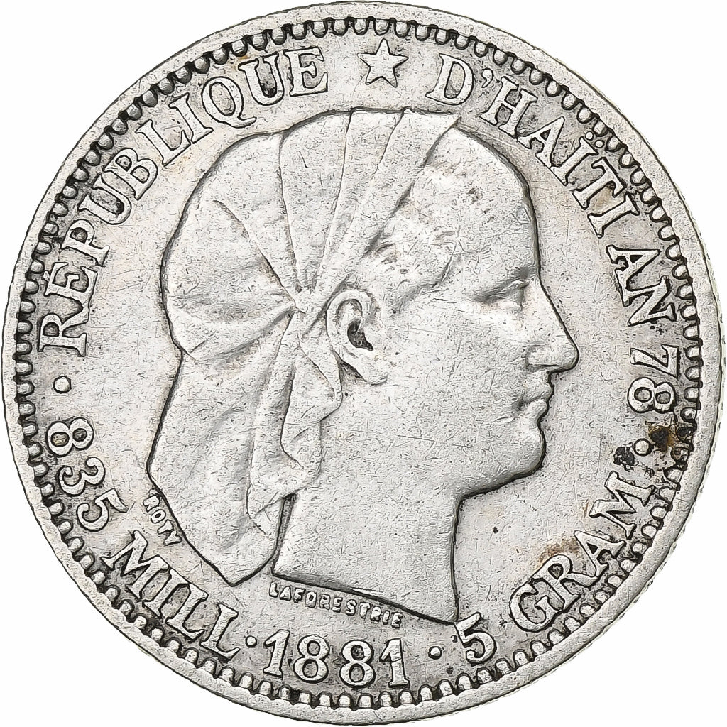 Haití, 20 Centimes, 1881, Paris, Plata, MBC, KM:45