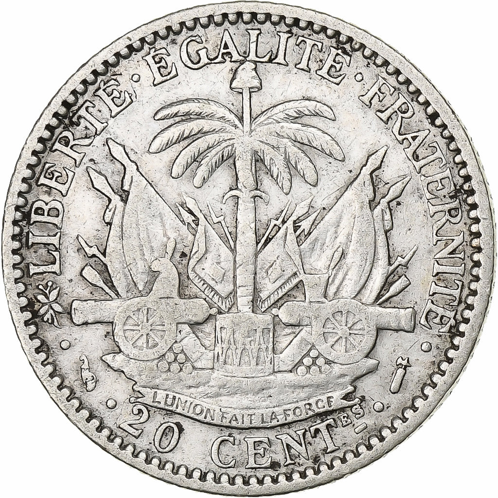 Haití, 20 Centimes, 1881, Paris, Plata, MBC, KM:45