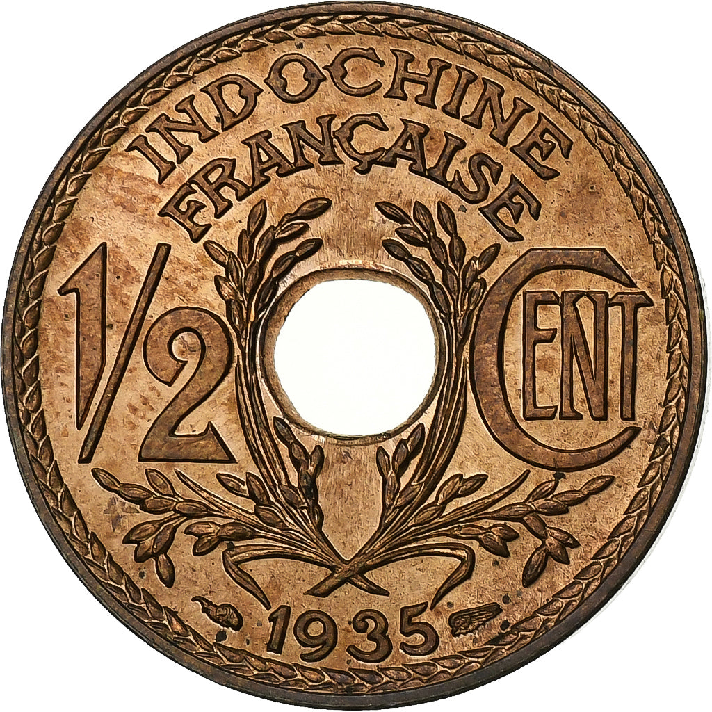 Indochina Francesa, 1/2 Cent, 1935, Paris, Bronce, EBC+, KM:20