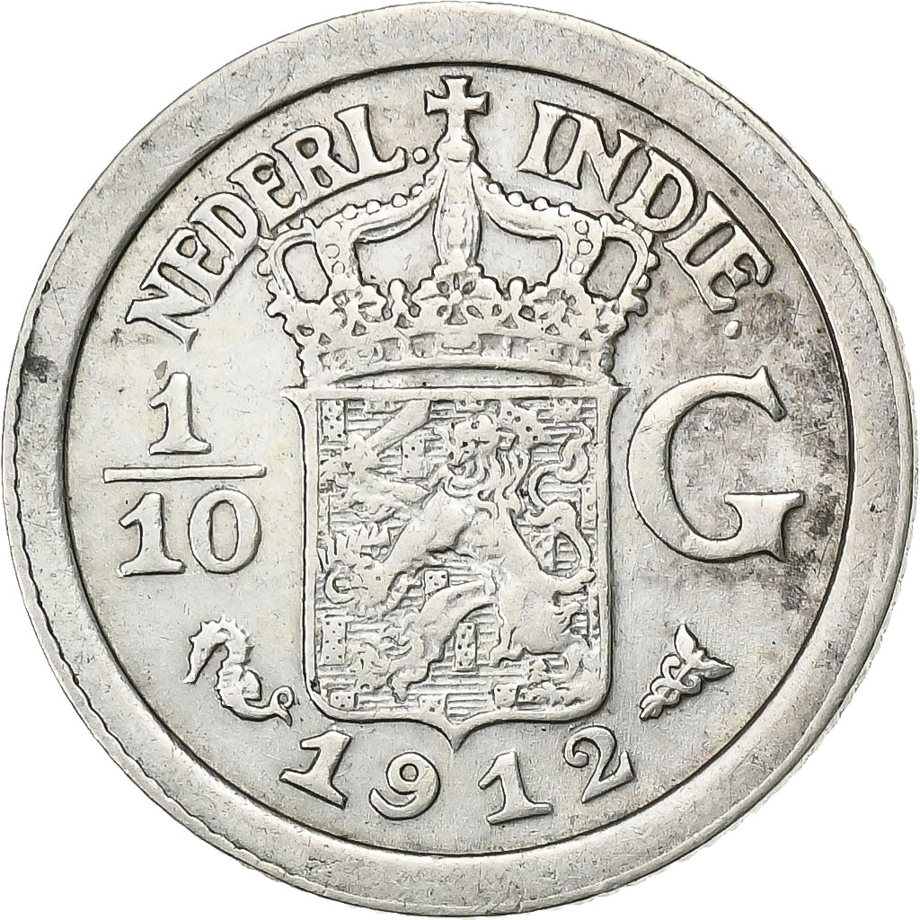 INDIE ORIENTALI OLANDESI, Wilhelmina I, 1/10 Gulden, 1912, Utrecht, Argento