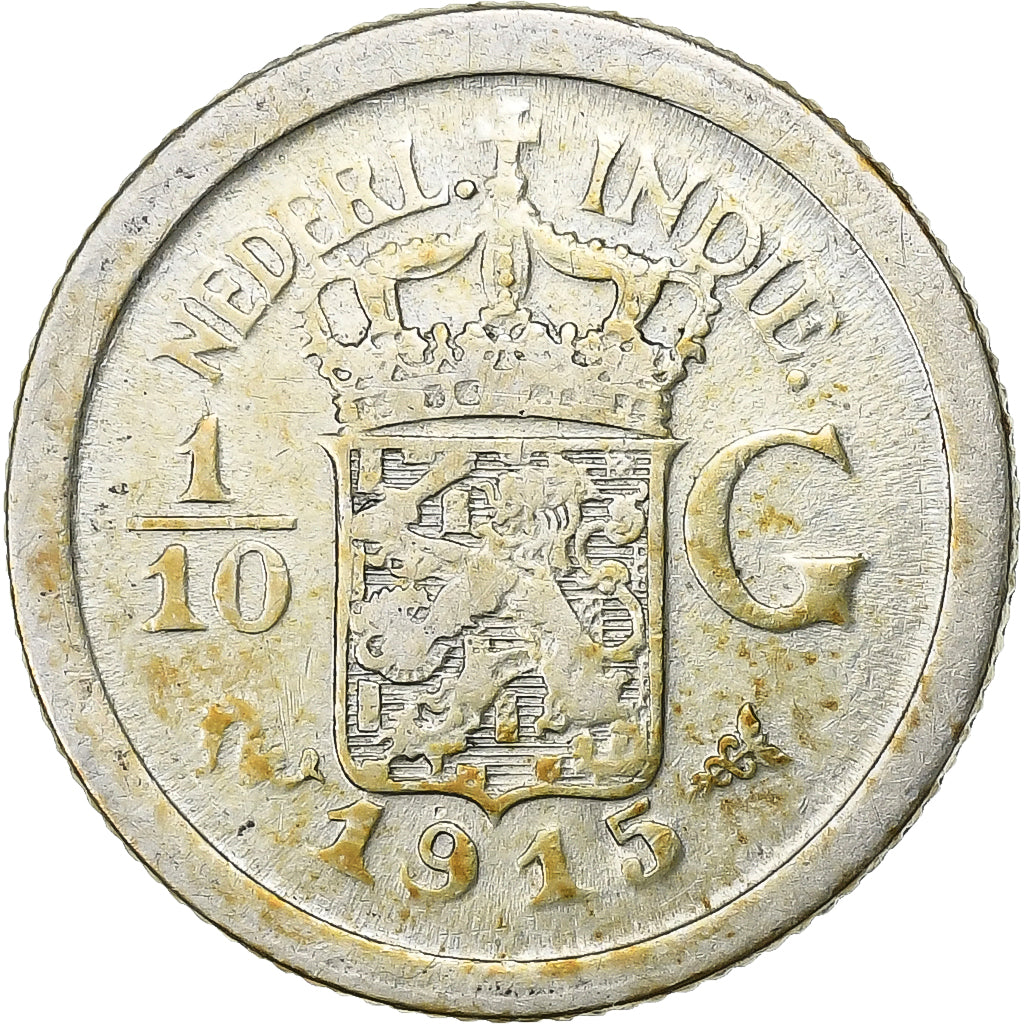NETHERLANDS EAST INDIES, Wilhelmina I, 1/10 Gulden, 1915, Utrecht, Silver