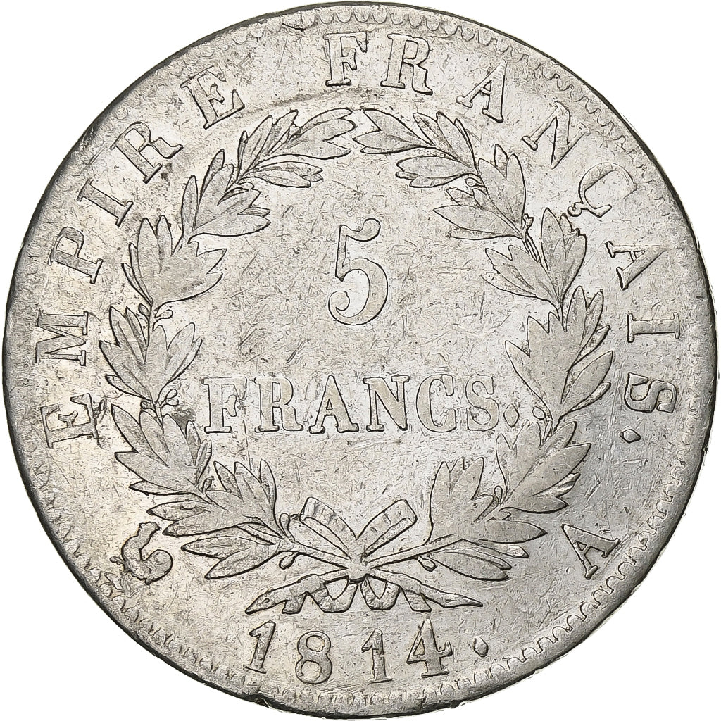 France, 5 Francs, Napoléon I, 1814, Paris, Argent, TB+, KM:694.1