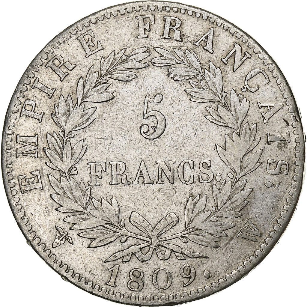 Francia, 5 Francs, Napoléon I, 1809, Lille, Argento, BB, KM:694.16