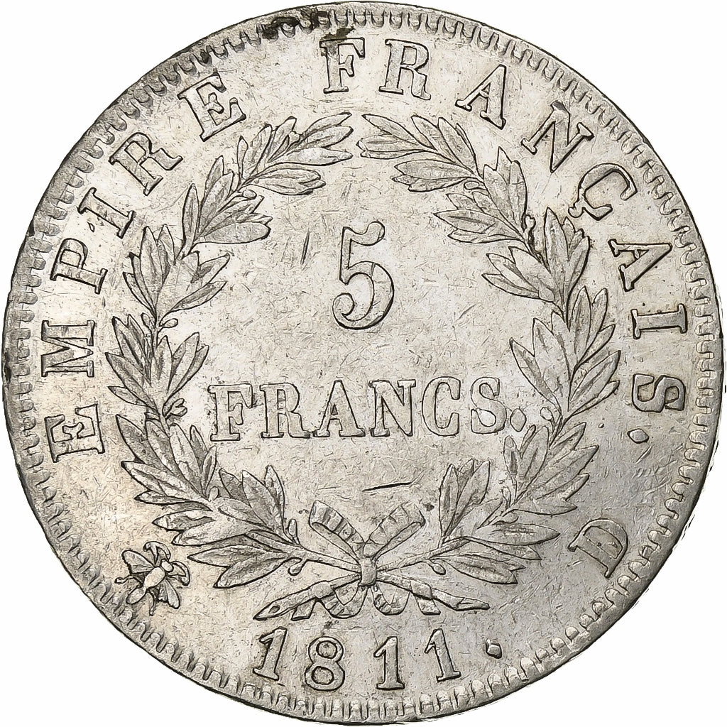 France, 5 Francs, Napoléon I, 1811, Lyon, Silver, EF(40-45), KM:694.5