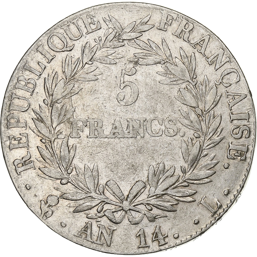 France, 5 Francs, Napoléon I, AN 14, Bayonne, Silver, VF(30-35), KM:662.9