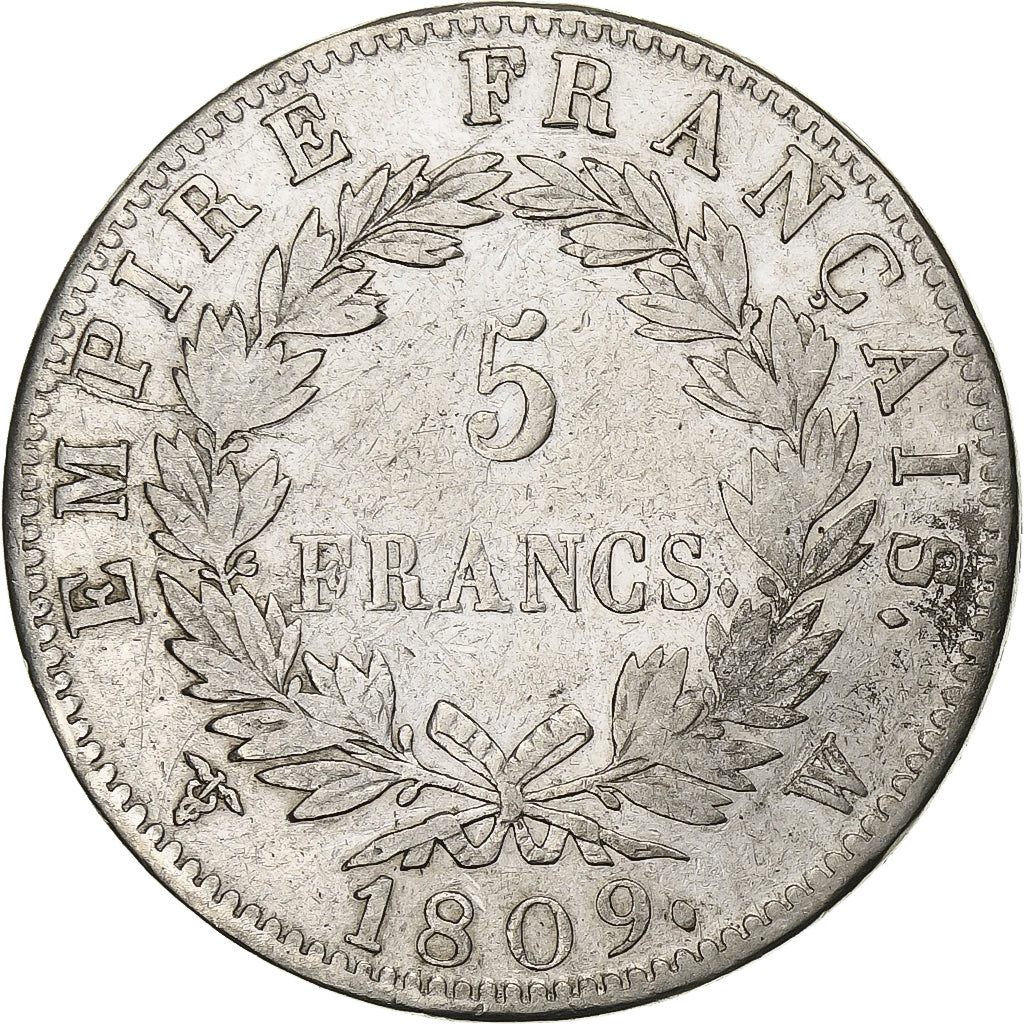 France, 5 Francs, Napoléon I, 1809, Lille, Argent, TTB, KM:694.16