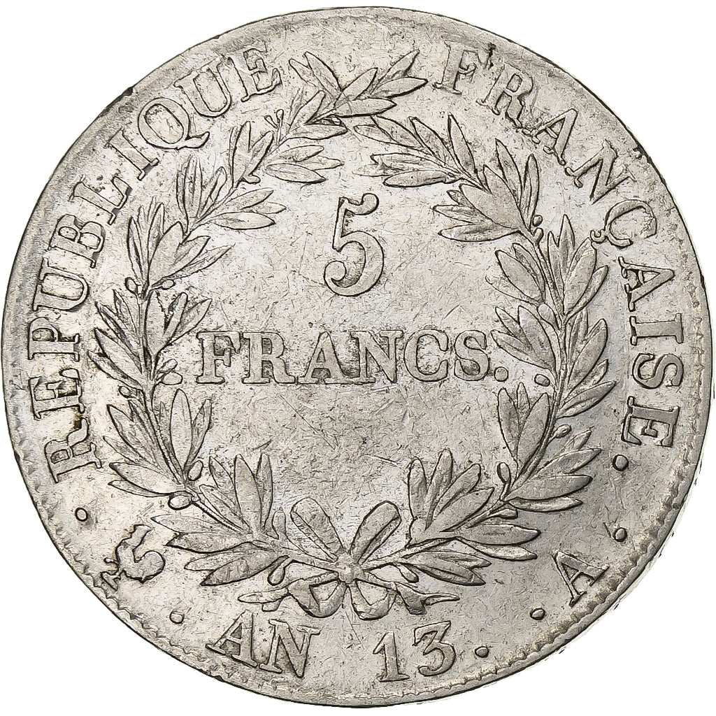 Francia, 5 Francs, Napoléon I, AN 13, Paris, Argento, MB+, KM:662.1