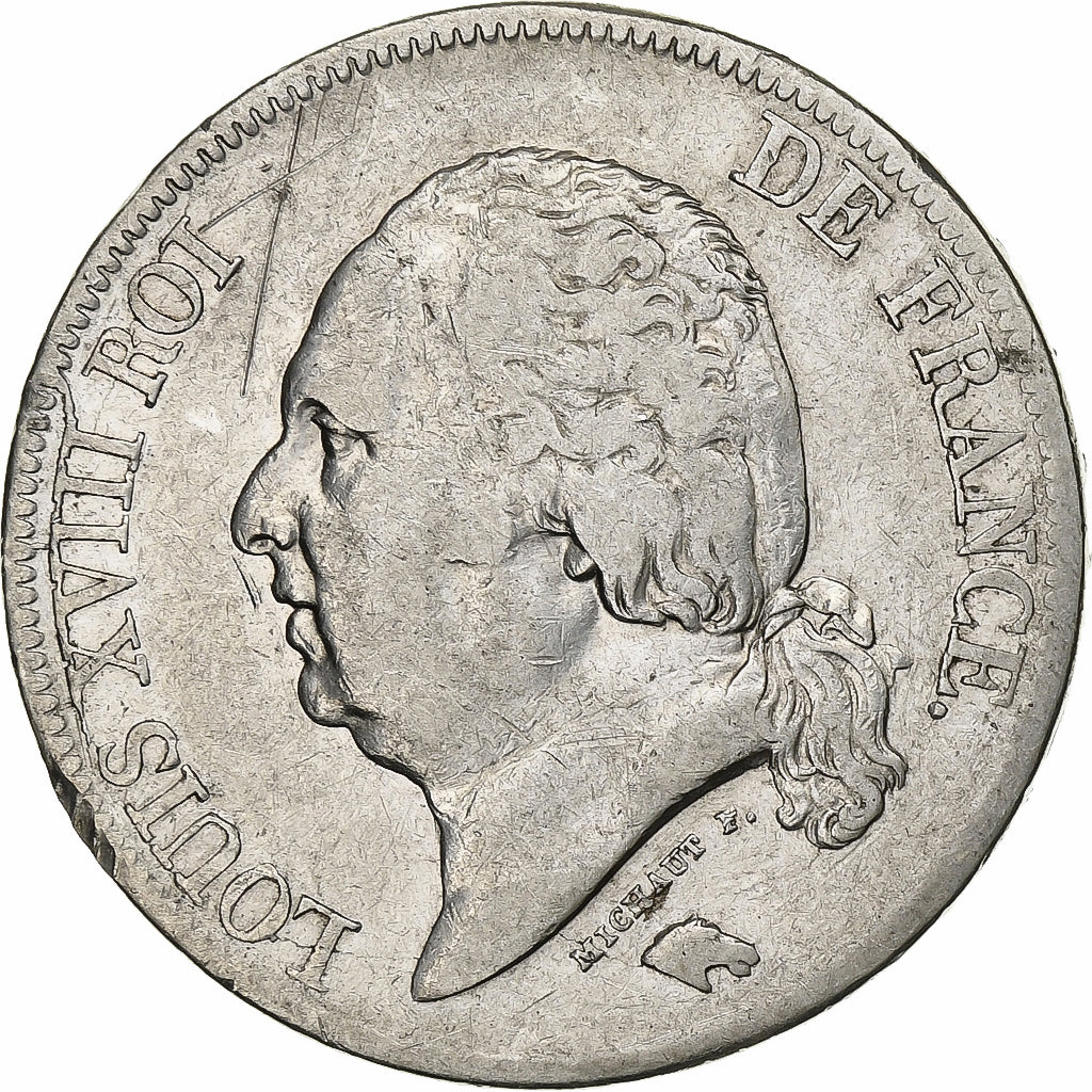 France, 5 Francs, Louis XVIII, 1824, Lyon, Silver, VF(20-25), KM:711.4