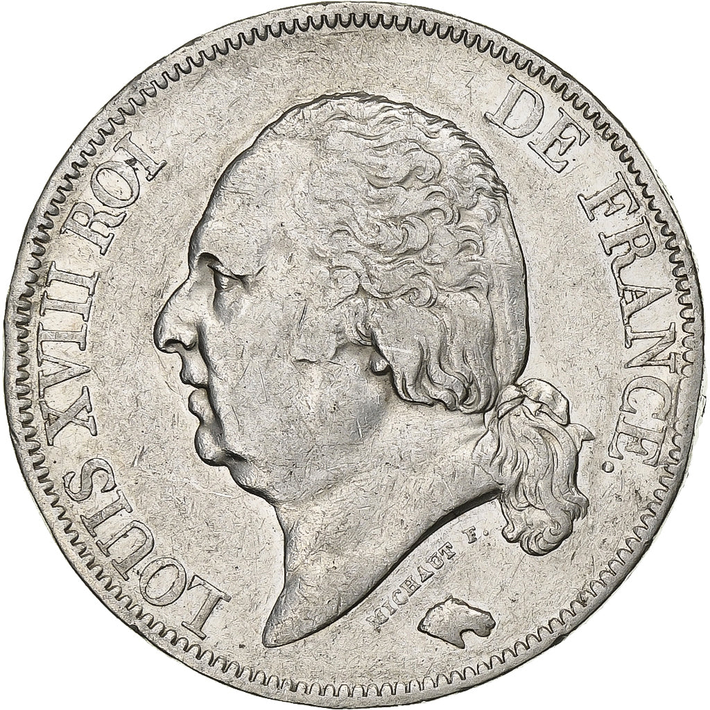 Francja, 5 Francs, Louis XVIII, 1817, Bordeaux, Srebro, EF(40-45), KM:711.7