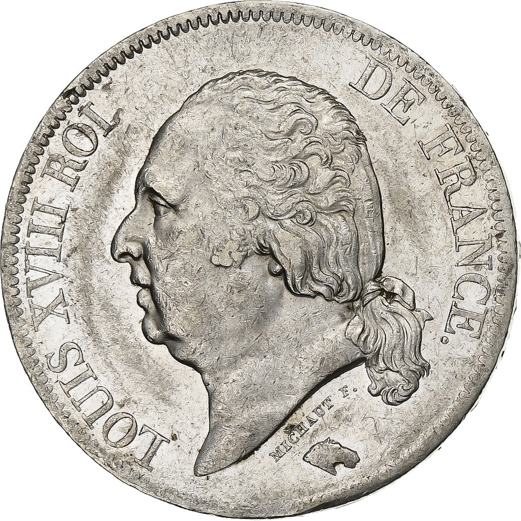 Francia, Louis XVIII, 5 Francs, Louis XVIII, 1818, Rouen, Argento, BB+, KM:711.2