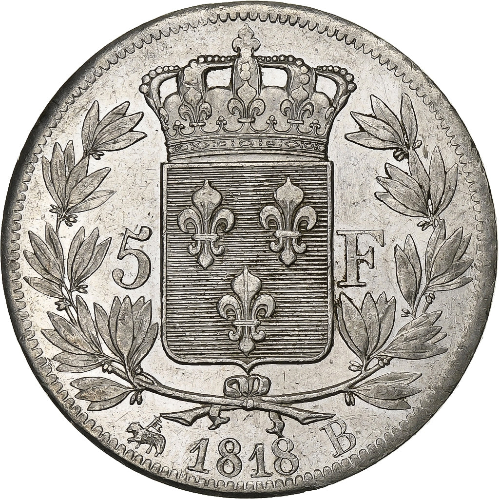 Francia, Louis XVIII, 5 Francs, Louis XVIII, 1818, Rouen, Argento, BB+, KM:711.2