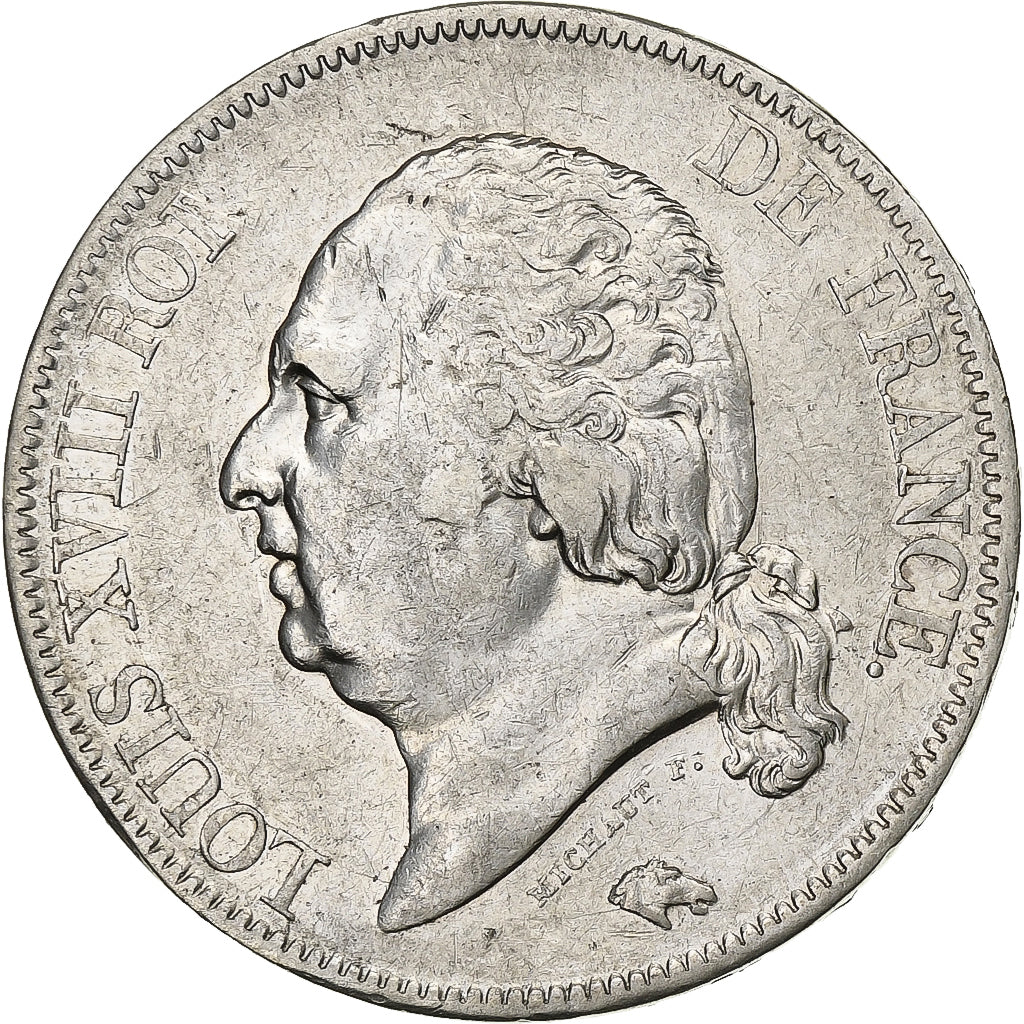 Francia, Louis XVIII, 5 Francs, Louis XVIII, 1819, Rouen, Plata, MBC, KM:711.2