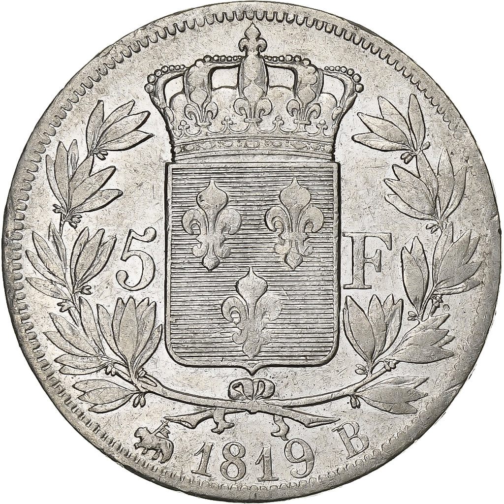Francia, Louis XVIII, 5 Francs, Louis XVIII, 1819, Rouen, Argento, BB, KM:711.2