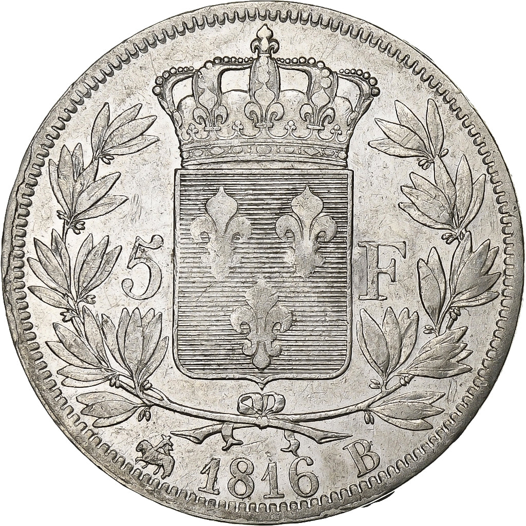 Frankrijk, Louis XVIII, 5 Francs, Louis XVIII, 1816, Rouen, Zilver, FR+