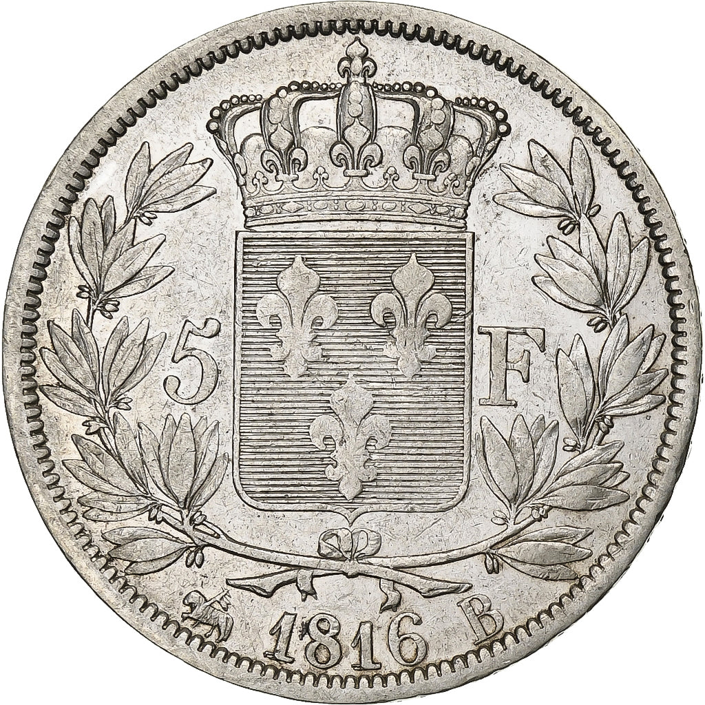 France, Louis XVIII, 5 Francs, Louis XVIII, 1816, Rouen, Silver, VF(30-35)