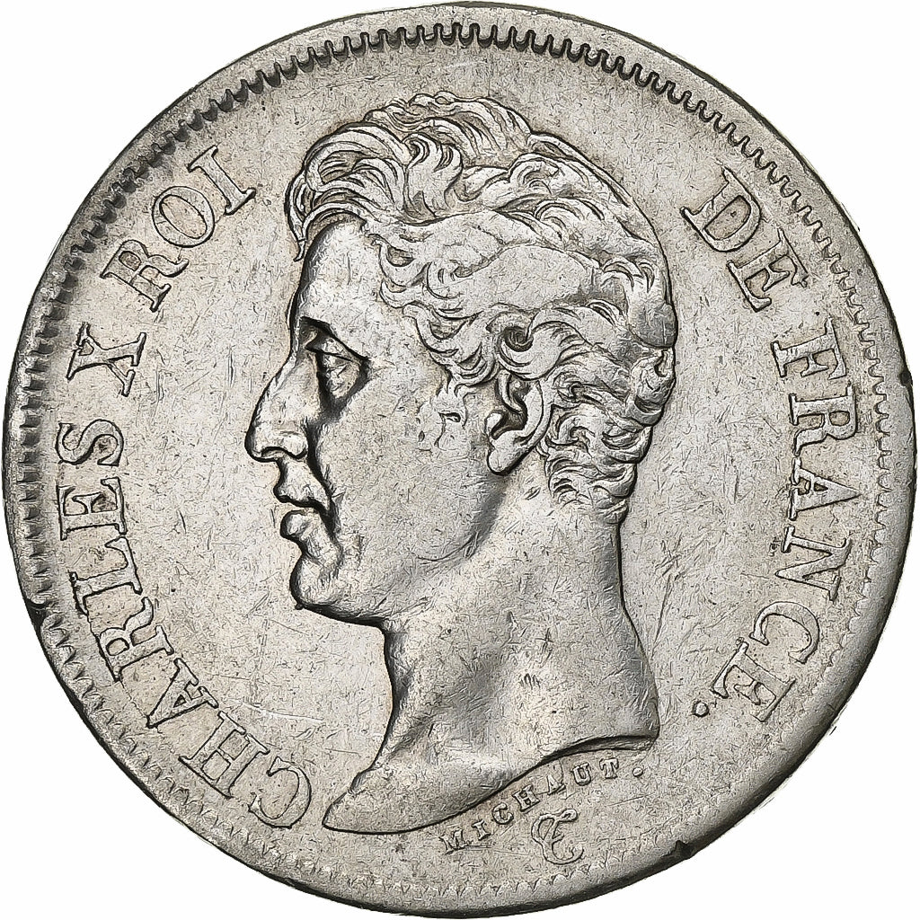 Francja, 5 Francs, Charles X, 1825, Perpignan, Srebro, EF(40-45), KM:720.11